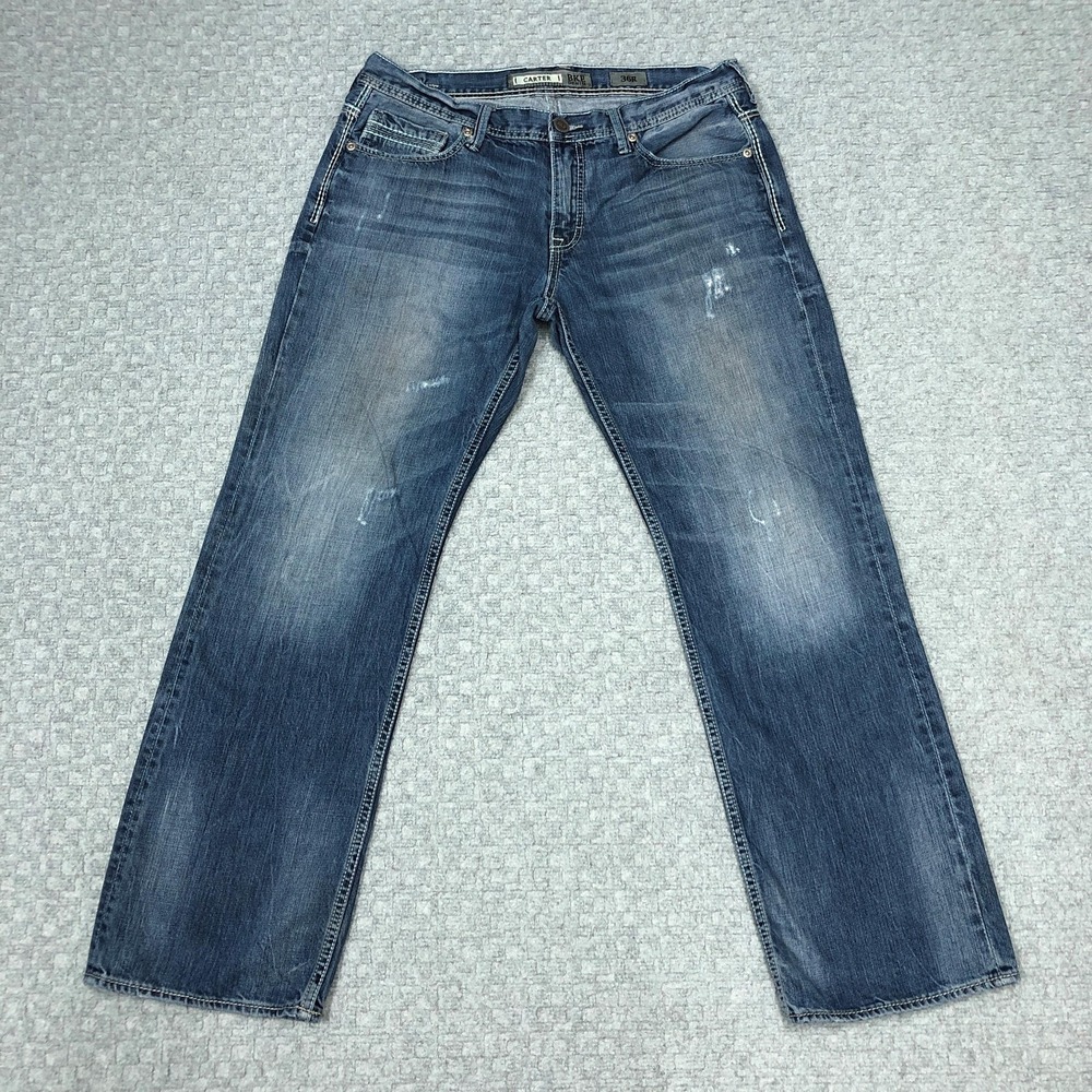 BKE Carter Jeans Mens 36x31 Blue Straight Leg Denim Distressed Casual Everyday